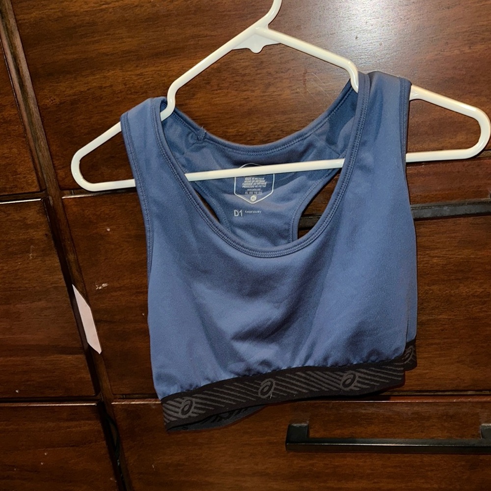 Asics Blue Sports Bra with Scoop Neckline and Supportive Elastic Band